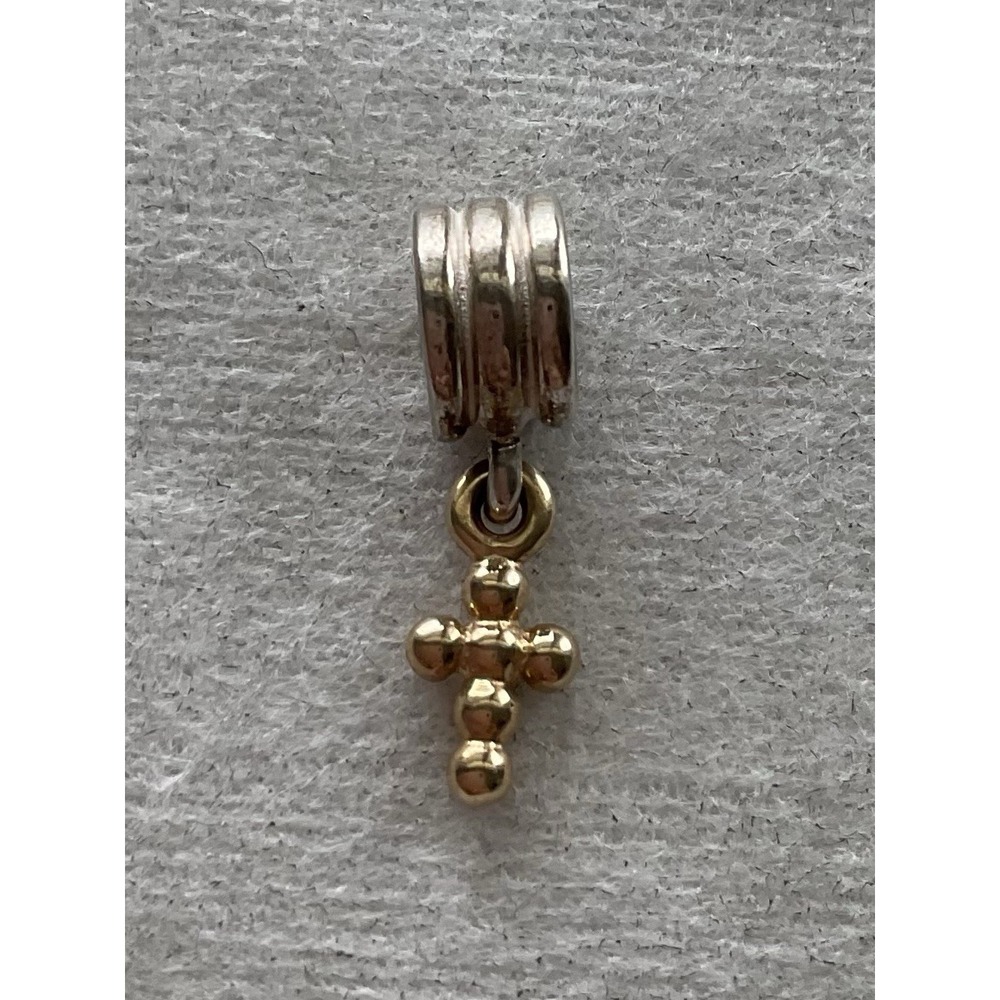 retired Pandora two-tone charm Beaded Cross ALE 925 Sterling Silver